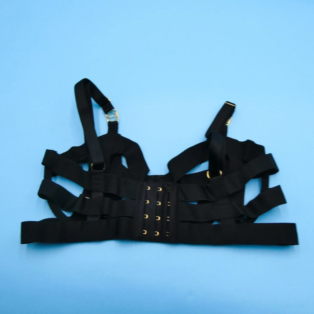 Victoria's Secret Balconette Bra Womens 34D Strappy Cage Black‎ Unlined Nylon